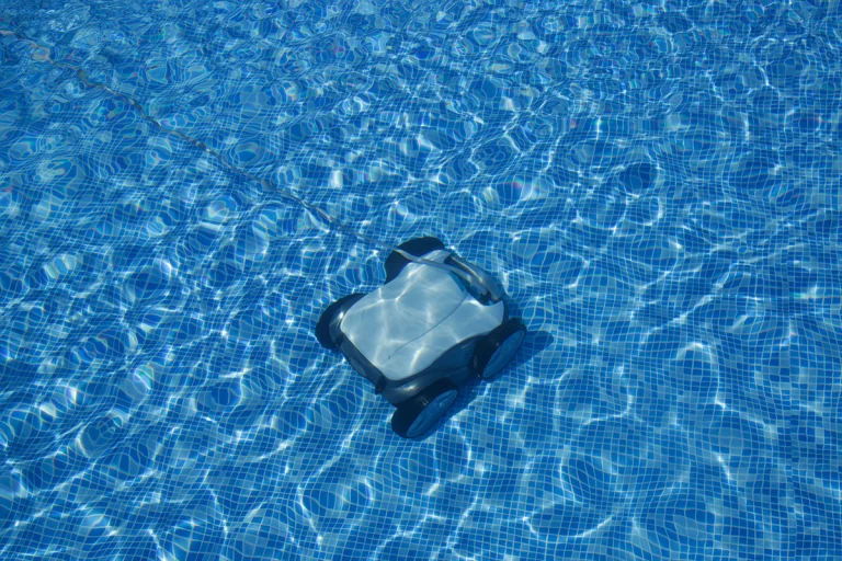 robotic pool cleaner submerged in water