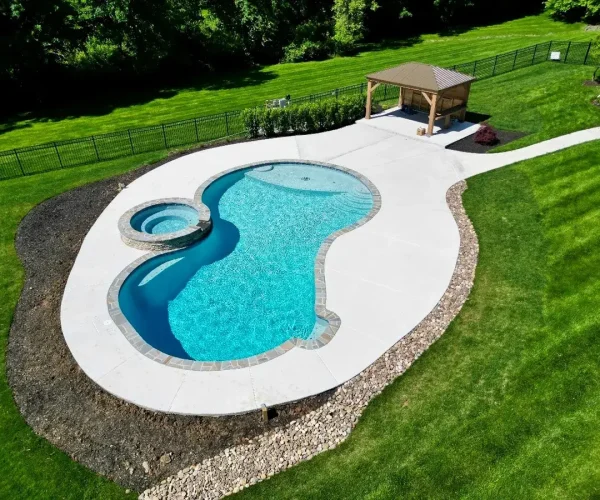 Backyard pool and hot tub.